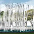 Modern Silver Landscape Columns with Mist Lighting and People in Outdoor Area