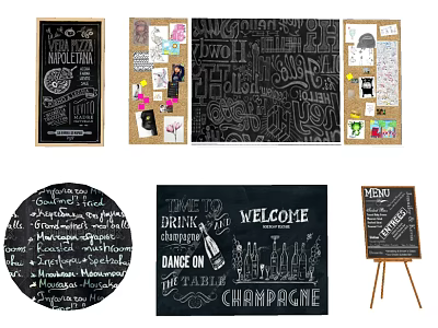 Versatile Hanging Decor With Chalkboard Corkboard Menu Signs And Handwritten Messages 3d model