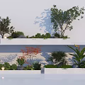 Two Tiered Plant Combination With Trees Shrubs Red Leaf And Palm Plants On White Wall