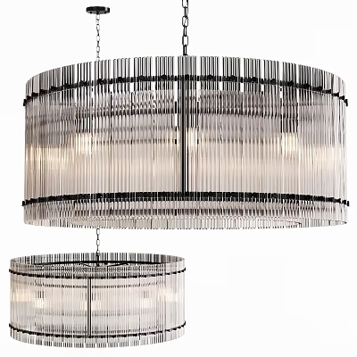 Modern Circular Chandelier With Black Metal Frame And Vertical Crystal Strips Design 3d model