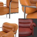Modern Brown Leather Leisure Chair With Metal Frame And Comfortable Armrests
