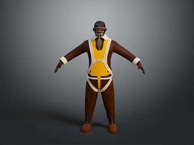 Detailed 3D Game and Movie Character With Brown Outfit Yellow Vest and White Straps 3d model