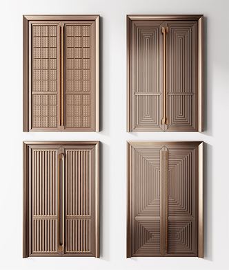 New Chinese style double door copper door double door combination 3d model