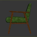 Comfortable Modern Single Sofa With Green Fabric Upholstery And Wooden Armrests
