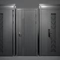 Modern Security Doors Three Panel Dark Color Design With Handle Lock And Decorative Patterns 3d model