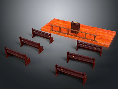 Wooden Lecture Podium And Benches Setup For Small Assembly Area 3d model