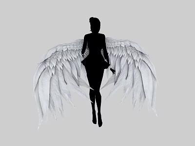 Mystical Female Game Movie Character Silhouette With Large White Feather Wings 3d model