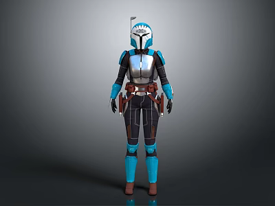 Game and Movie Character in Blue and White Armor with Helmet Belt and Boots 3d model