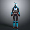 Game and Movie Character in Blue and White Armor with Helmet Belt and Boots