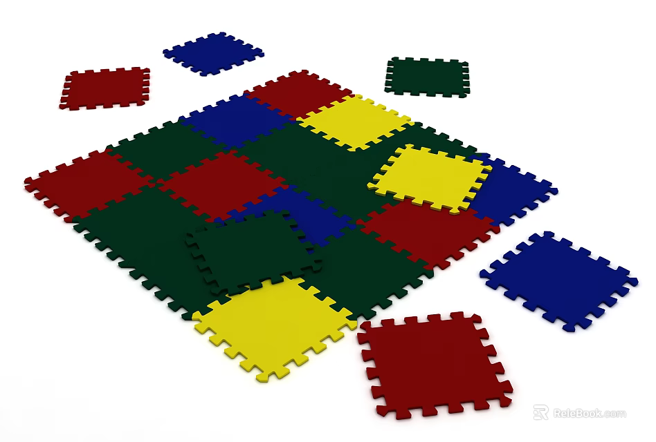 Colorful Interlocking Square Carpet Puzzle Play Mats For Kids Activity Area 3d model 