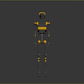 Mechanical Robot Character With Yellow Black Color Slender Limbs Antenna Head And Metallic Texture