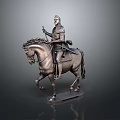 Man Riding Horse In Bronze Statue With Armor And Sword