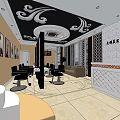 Elegant Beauty Hair Salon Interior With Styling Chairs And Reception Counter And Decorative Ceiling