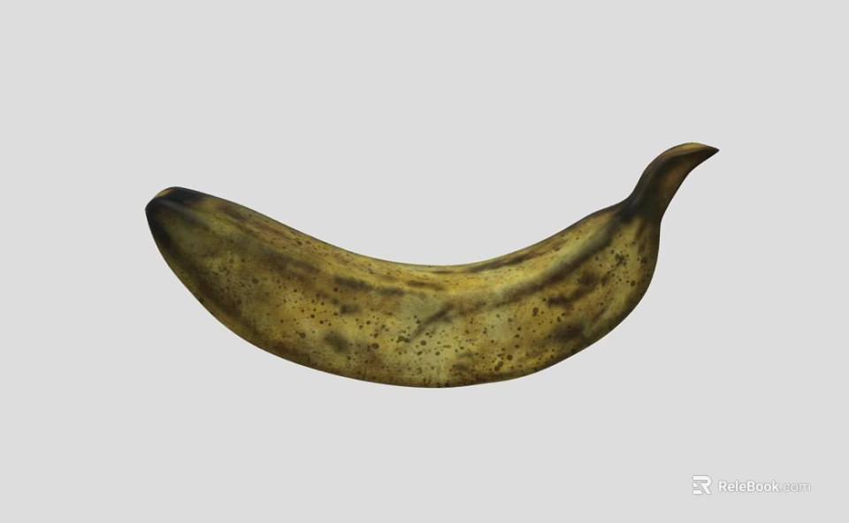 Ripe Banana With Brown Spots On Curved Shape Against Gray Background 3d model 