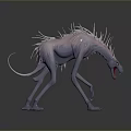 Game Movie Character Slim Spiky Creature With Sharp Teeth Open Mouth Standing Pose