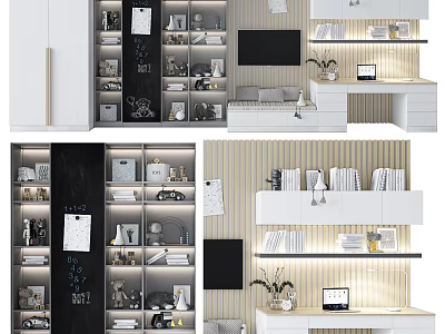 Modern Bookcase Interior Design With Open Wooden Shelves And Decorative Books 3d model