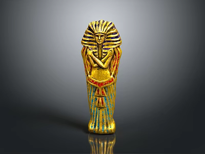 Golden Pharaoh Statue With Blue Red Decorations On Gray Gradient Background 3d model