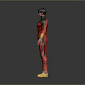 Game Movie Character 3D Model In Red Bodysuit With Black Shoulders Yellow Cuffs And Shoes