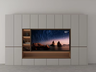 Modern TV Stand Design With 55 Inch TV And Open Storage Compartments 3d model