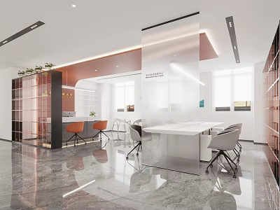 Modern Public Office Space With Open Design Glass Partitions Workstations And Indoor Plants 3d model