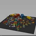 Modern Colorful Toy Building Blocks And Parts Scattered On Black Surface