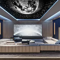 Modern Home Theater with Starry Sky Ceiling Large Screen and Comfortable Sofa 3d model