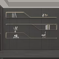 Modern Minimalist Wooden Wall Mounted Shelves on Gray Wall with Decorative Books Vases and Figurines