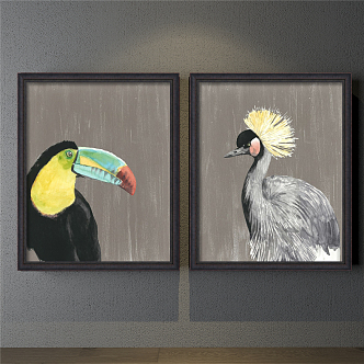 American animal painting gray living room animal bird decorative painting 3d model