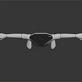 Futuristic Silver Humanoid Character with Black Head and Outstretched Arms Standing Against Dark Background