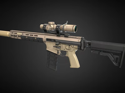 Tactical Military Style Rifle With Mounted Scope Tan Black Finish And Ergonomic Grip 3d model