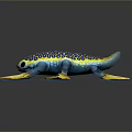 Colorful Blue And Yellow Spotted Octopus Character With Yellow Tipped Tentacles