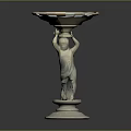 Ornamental Water Basin With Classical Human Statue Pedestal And Blue Top