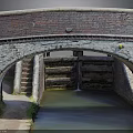 Stone Arch Bridge With Brick Masonry Over Canal Waterway Featuring Lock Gates And Side Steps 3d model