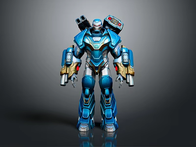 Blue Robot Mech Style Game and Movie Character With Armor And Weapons 3d model