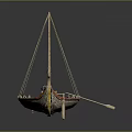 Traditional Wooden Boat With Red Carved Bow Blue Barrels And Curved Stern Ornament