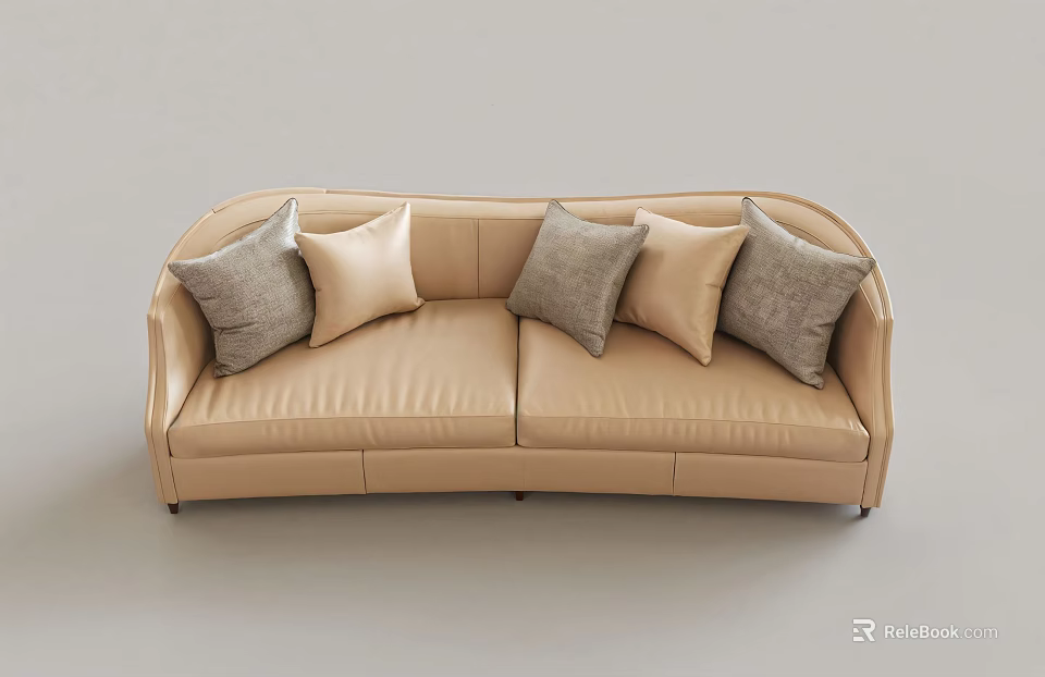 Beige Leather Two Seater Sofa With Modern Design And Throw Pillows 3d model