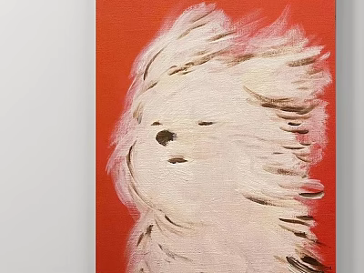 Abstract White Fluffy Animal Painting On Red Canvas Background Artwork 3d model