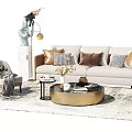 Elegant Modern Sofa and Coffee Table Set With Throw Pillows Rug and Side Table Decor 3d model