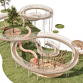 Modern Park Landscape Design With Spiral Walkways Green Grass And Trees