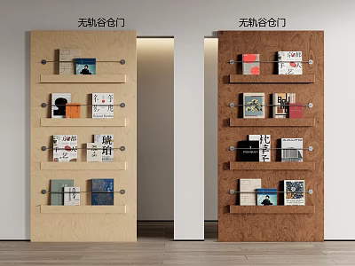 Trackless Barn Door with Glass Shelves and Decorative Books for Home Interior 3d model