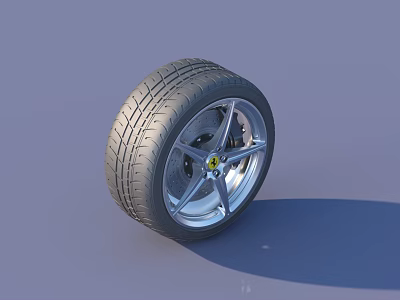 Black Rubber Tire With Shiny Silver Spoke Wheel Rim On Gray Background 3d model