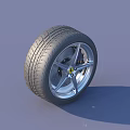 Black Rubber Tire With Shiny Silver Spoke Wheel Rim On Gray Background