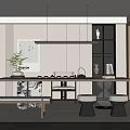 Minimalist Tea Room Interior With Long Wooden Table Tea Sets Green Plant And Stools