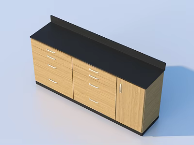 Modern Wooden Storage Cabinet with Drawers Cabinet Doors and Black Countertop 3d model