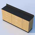 Modern Wooden Storage Cabinet with Drawers Cabinet Doors and Black Countertop