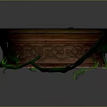 Round Wooden Tray With Intricate Carved Pattern And Green Decorative Straps