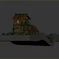 Detailed Miniature Watermill House Model With Flowing Water And Green Grass