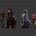 Diverse Fantasy Characters With Unique Costumes Weapons And Distinct Appearances