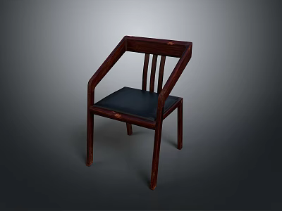 Modern Wooden Frame Dining Chair With Black Leather Seat And Sleek Modern Design 3d model