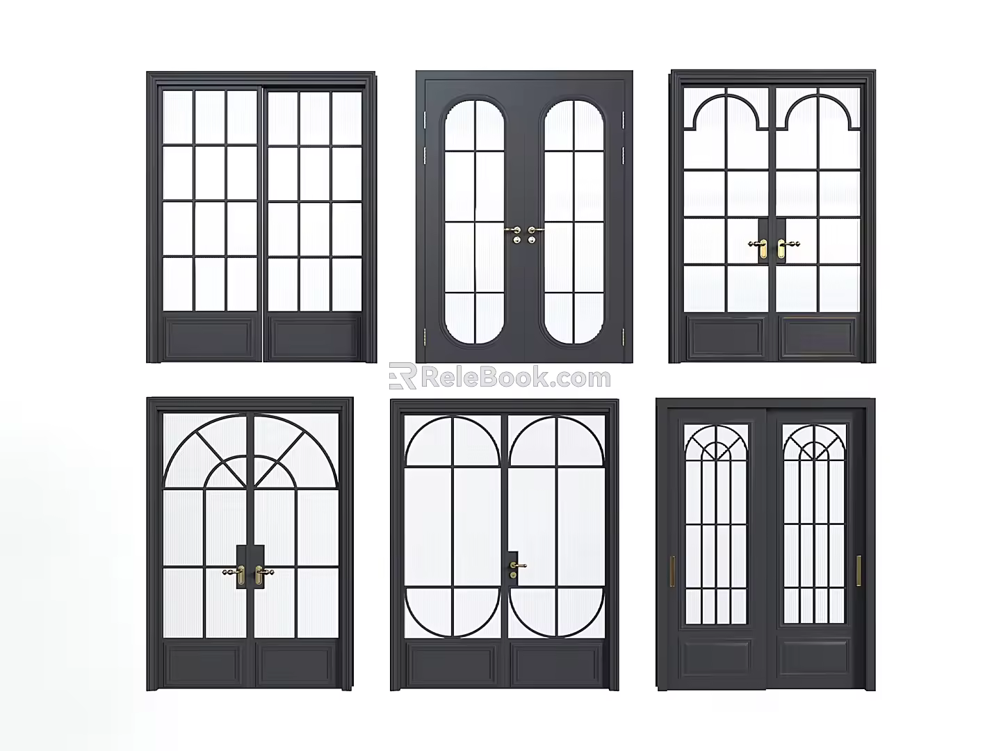 French Retro Double Door Double Door Swing Door 3d model